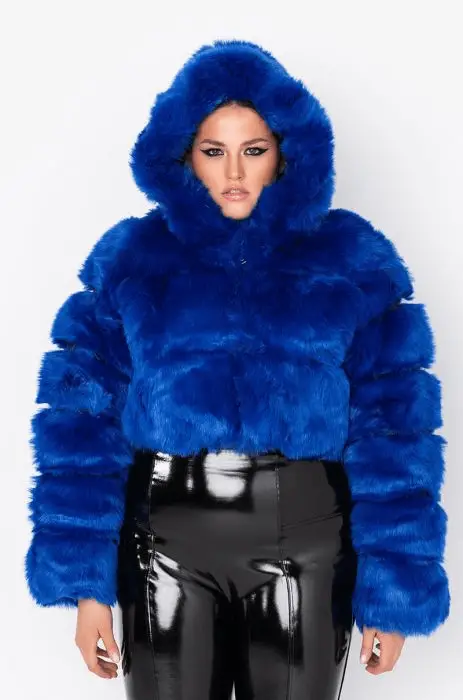 PLUS AZALEA WANG GRACELLE FAUX FUR CROPPED JACKET IN BLUE 1 1