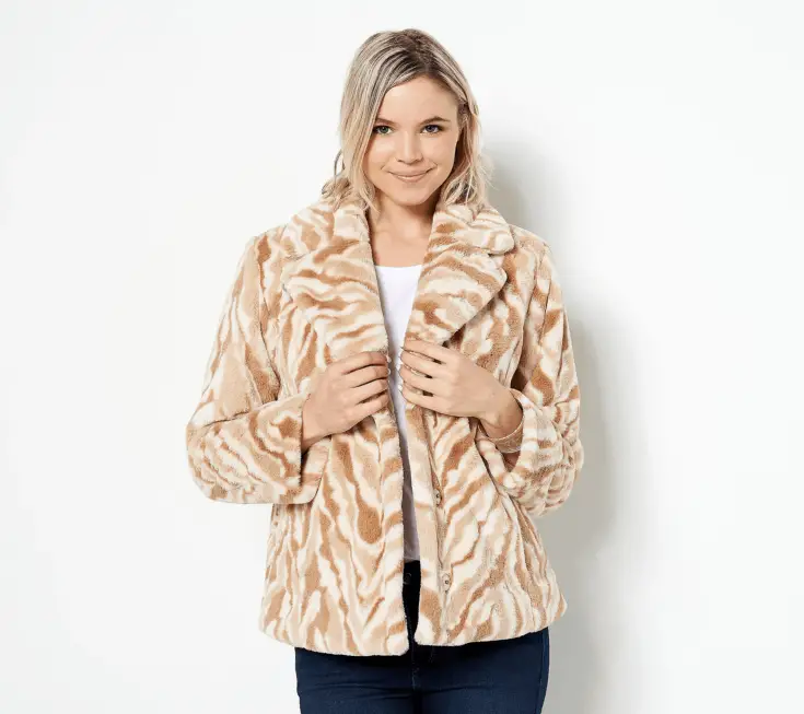 Dennis Basso Printed Faux Fur Notched Collar Jacket 1 1 1