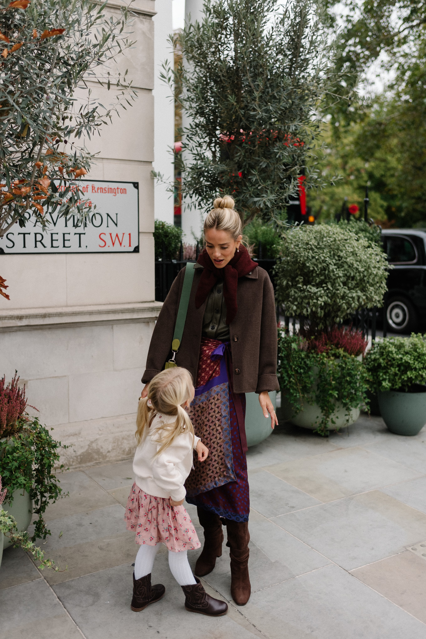 wool jacket leather collared shirt silk wrap skirt suede boots