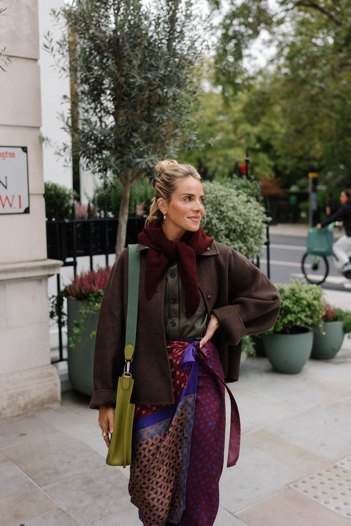 wool jacket leather collared shirt silk wrap skirt suede boots