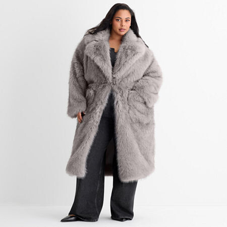 ashley graham womens plus faux fur coat