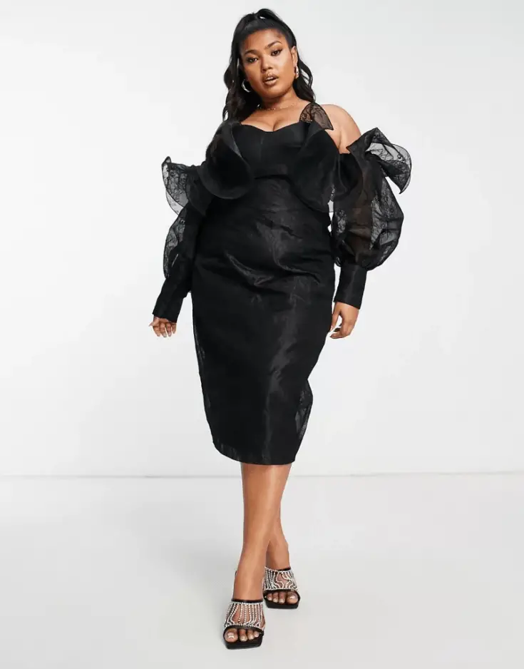ASOS LUXE Curve wire bardot lace midi dress in black 1 1