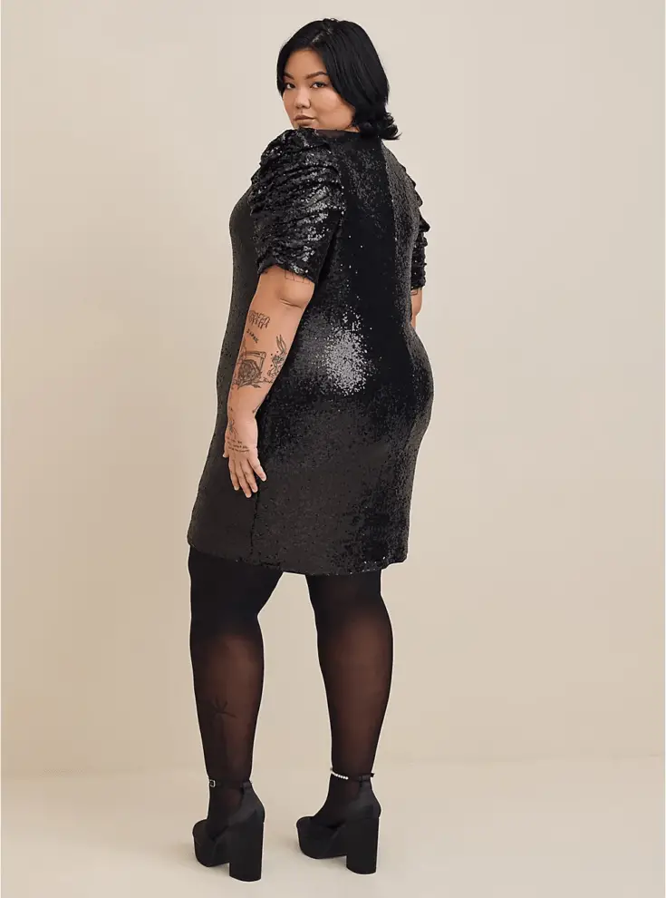 MINI SEQUIN CATERPILLAR PUFF SLEEVE DRESS 1