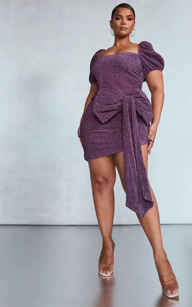 PLUS PINK GLITTER BOW DETAIL BODYCON DRESS 1 1