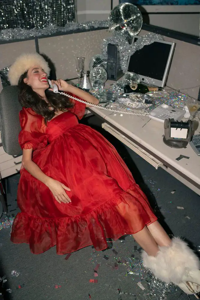 The Winter Red Silk Gauze French Puff Dress 2 1