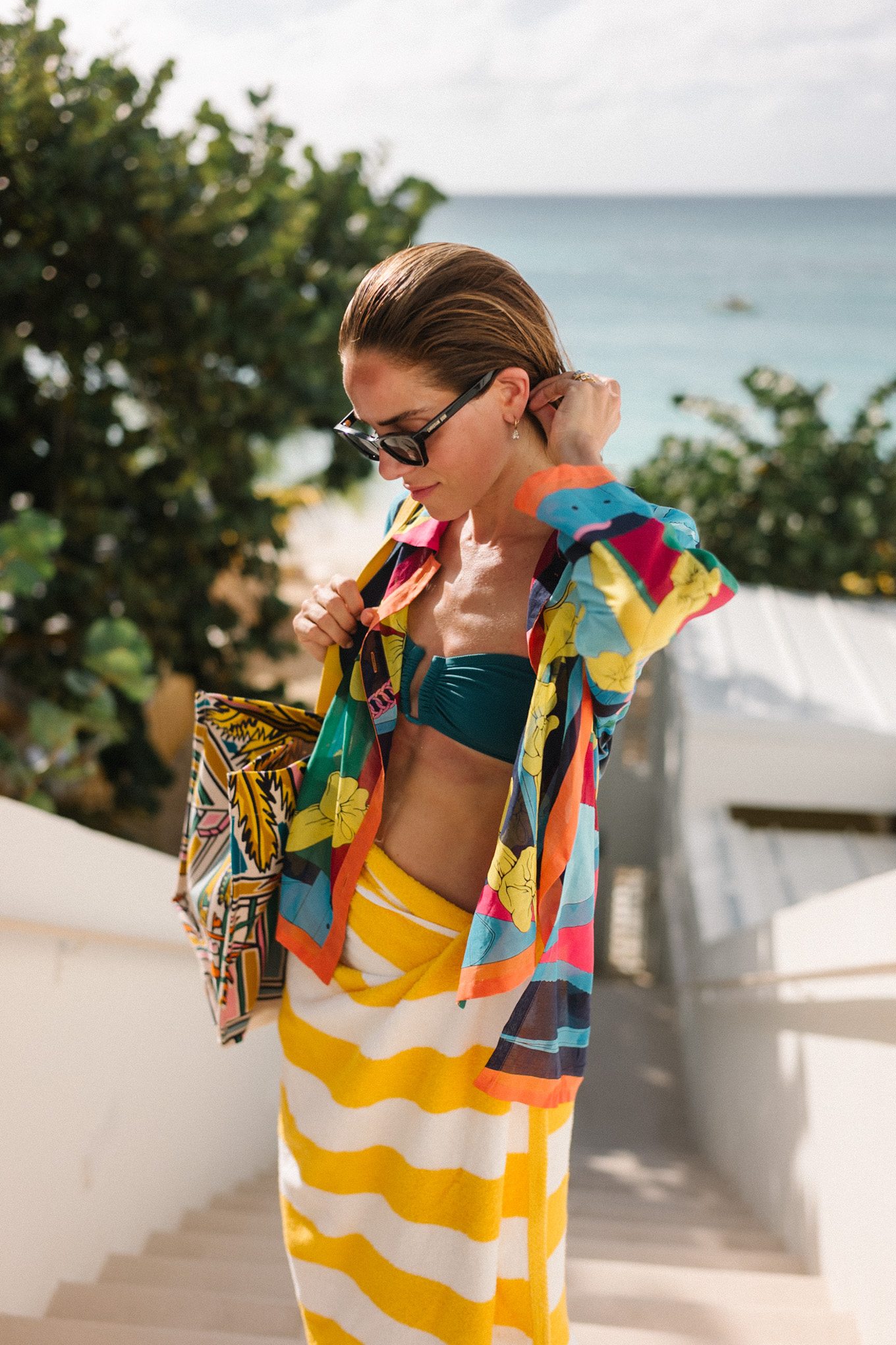 colorful floral beach shirt turquoise bikini colorful beach bag