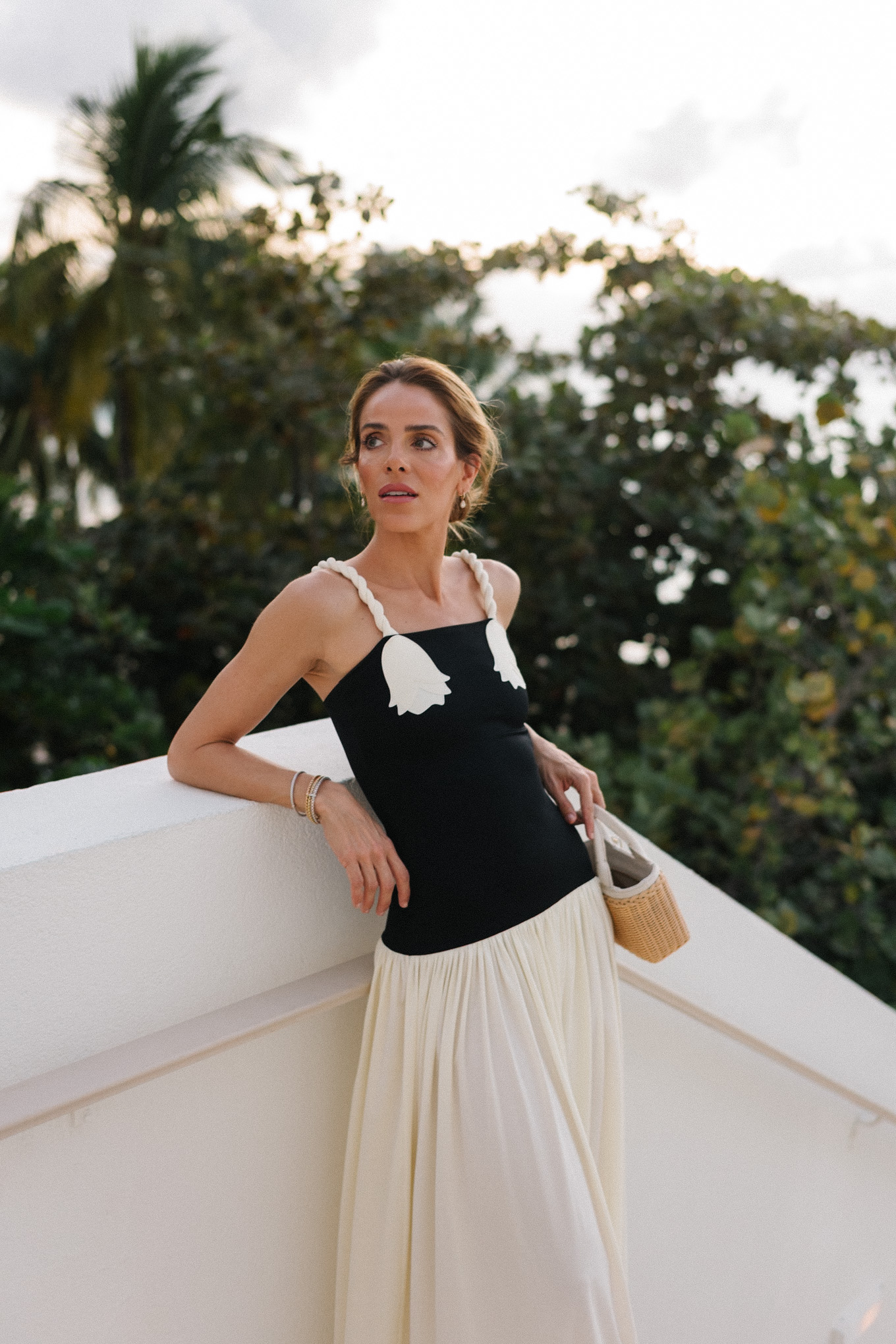 black and white fit and flare maxi dress
