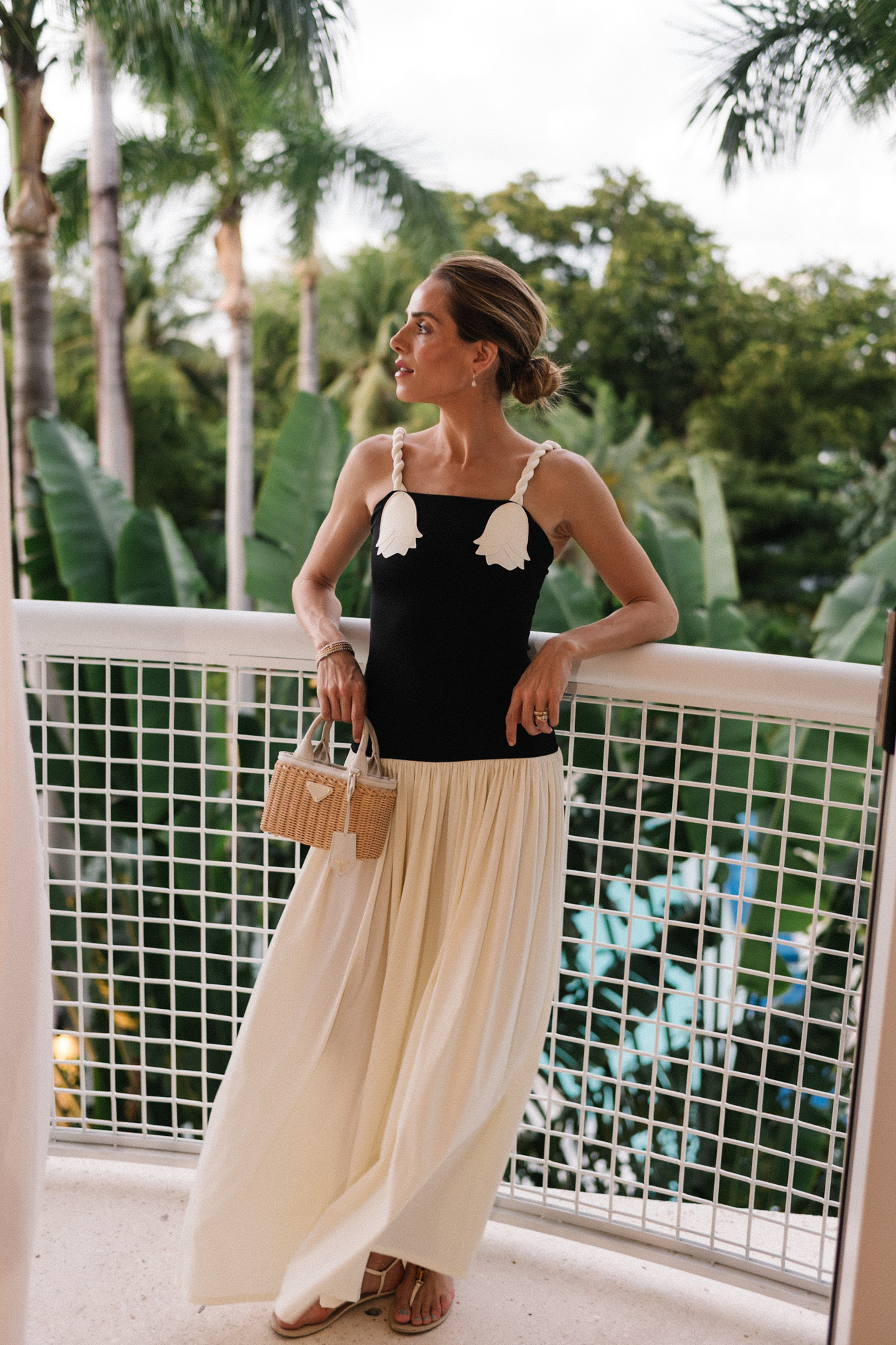 black and white fit and flare maxi dress