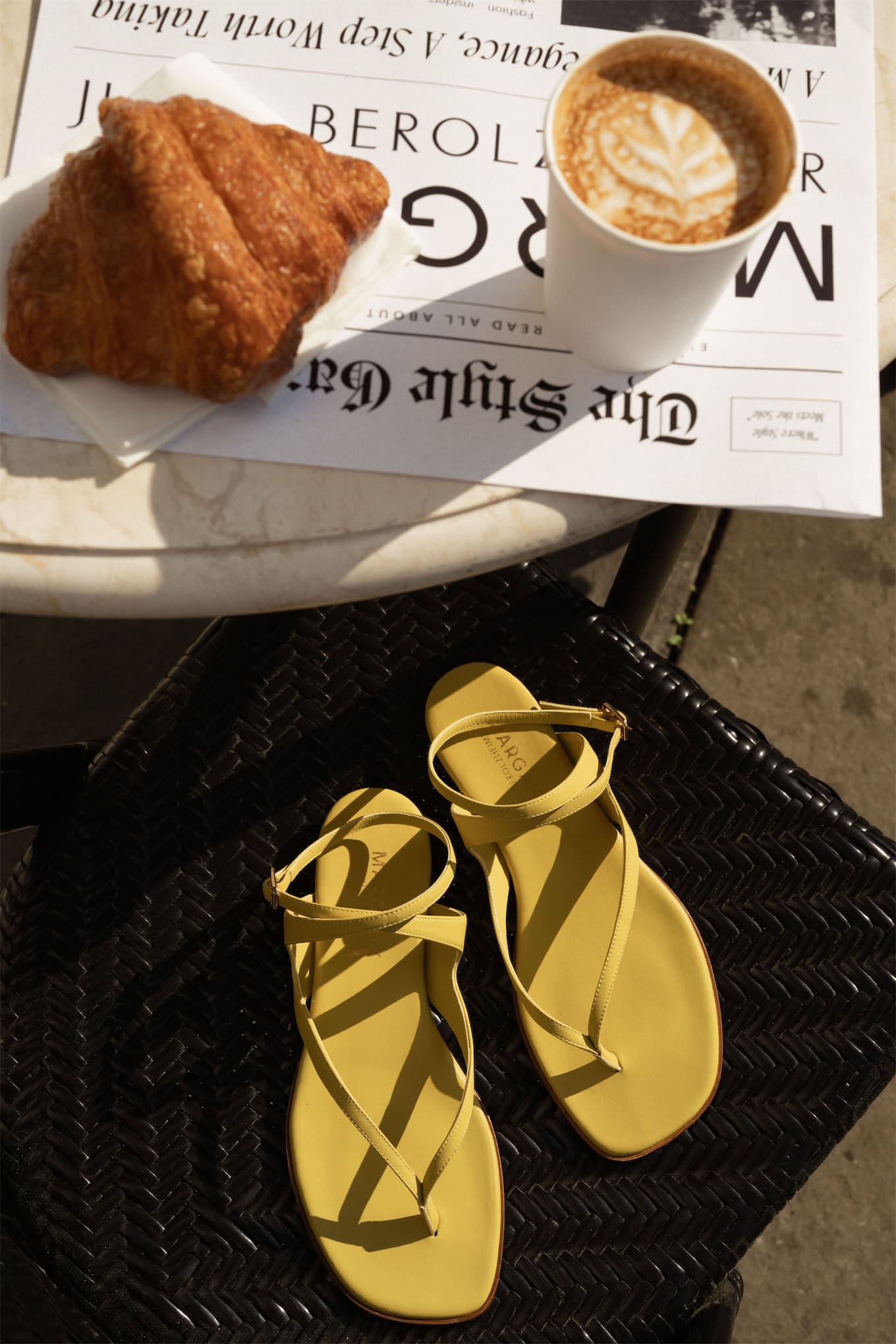 yellow strappy leather sandals