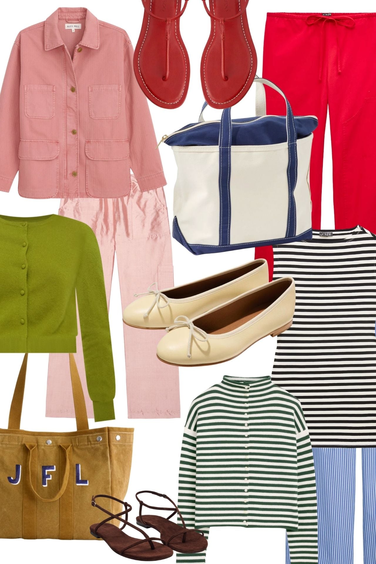preppy outfit ideas, monogram tote, summer prep style, how to style a cardigan, boat tote, chic flats