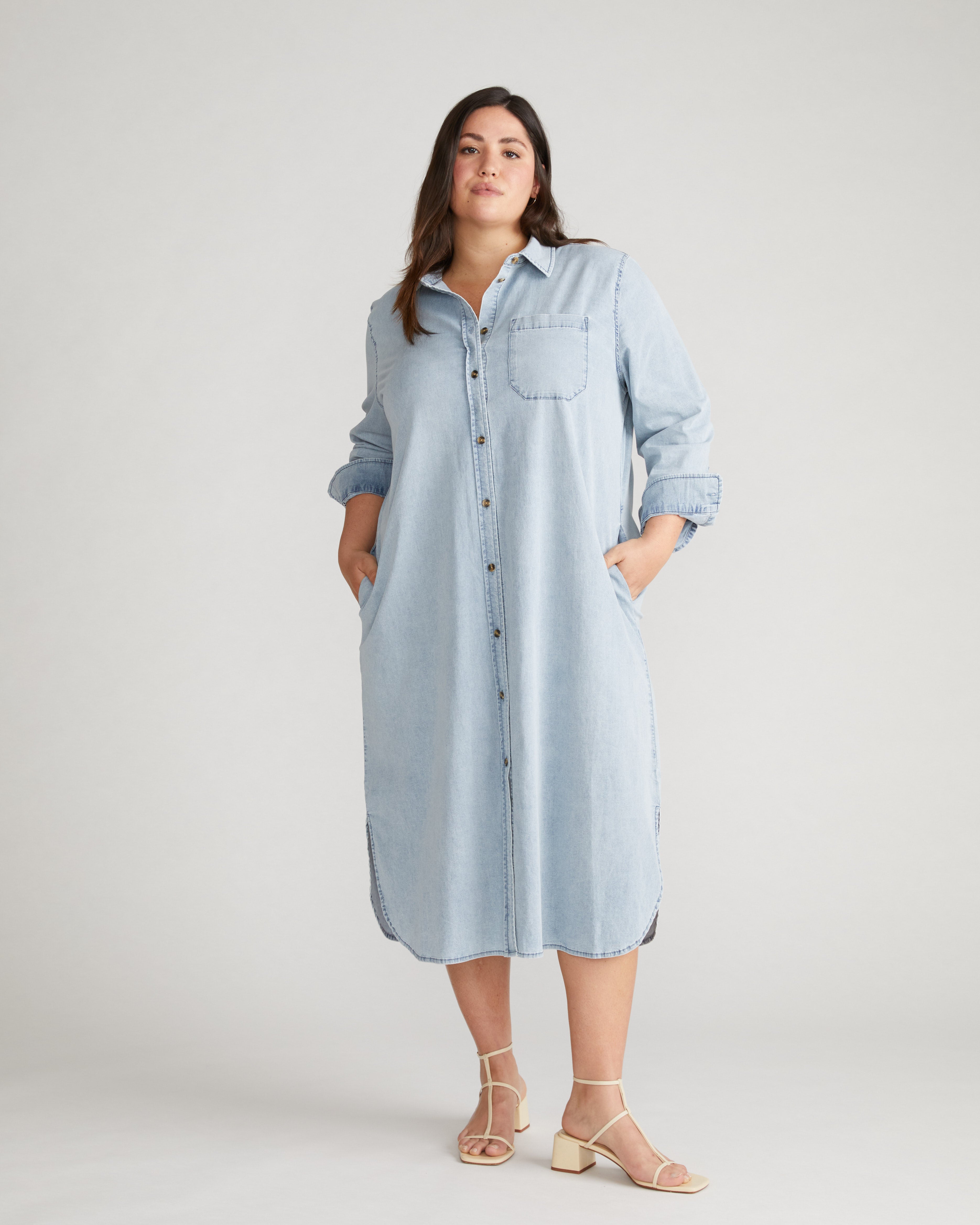 Image for Odeon Stretch Cotton Chambray Shirtdress - Heritage Blue – Universal Standard