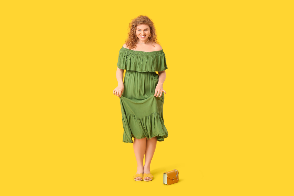 Lady wearing a Off Shoulder Ruffle Sundress