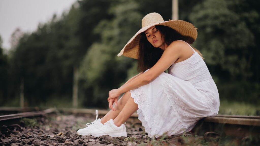 White dress and sneakers